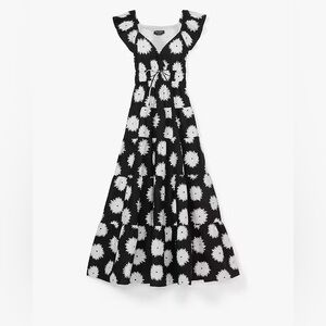 NWOT Kate Spade Pom Pom Floral Smocked Black Maxi Dress Size M